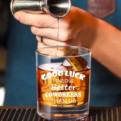 LIGHTEN LIFE Good Luck Finding Better Coworkers Than Us Whiskey Glass 12 oz,Novelty Coworker Leaving Gift in Valued Wooden Box,Farewell Gift for Coworker Boss Colleague Friend Men