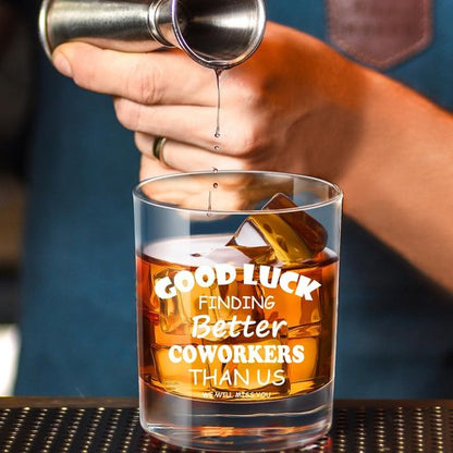 LIGHTEN LIFE Good Luck Finding Better Coworkers Than Us Whiskey Glass 12 oz,Novelty Coworker Leaving Gift in Valued Wooden Box,Farewell Gift for Coworker Boss Colleague Friend Men
