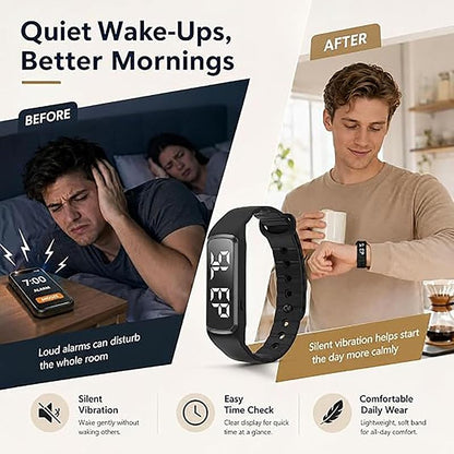 Dark Blue Vibrating Alarm Wristband - Silent Wake Wristwatch for Heavy Sleepers, Sleep Tracking & Step Counter