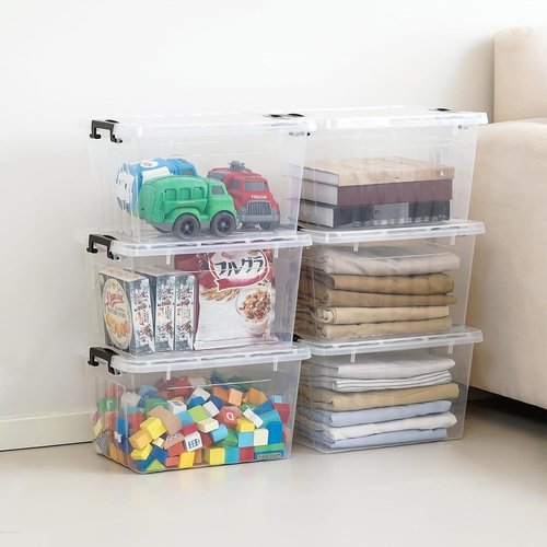 Citylife 22 QT Clear Plastic Storage Bins - Stackable & Nestable Storage Boxes | 6-Pack for Garage, Closet, Kitchen