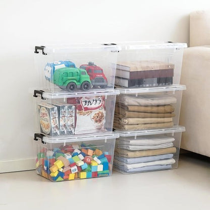 Citylife 22 QT Clear Plastic Storage Bins - Stackable & Nestable Storage Boxes | 6-Pack for Garage, Closet, Kitchen
