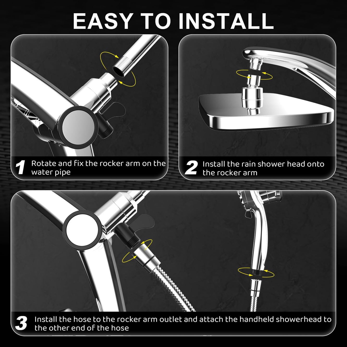 Rain Shower Head with Handheld High Pressure rainfall Shower Heads with Handheld Spray Combo Adjustable one-piece stand daul shower head Built-in Magnetic Docking and Power Jets-silver