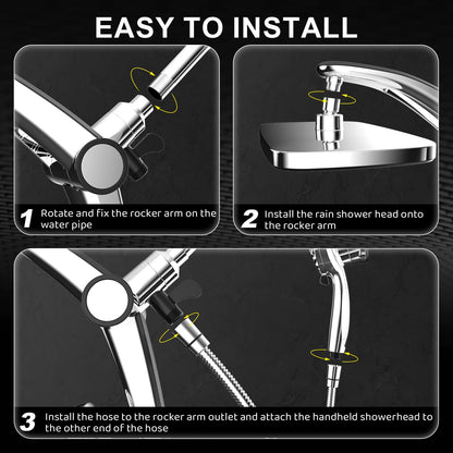 Rain Shower Head with Handheld High Pressure rainfall Shower Heads with Handheld Spray Combo Adjustable one-piece stand daul shower head Built-in Magnetic Docking and Power Jets-silver