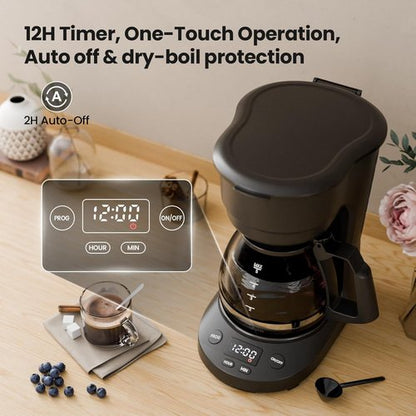 Kismile 5-Cup Drip Coffee Maker - Compact Design with LED Display & Auto Shut-Off | Ideal for Home & Office (Black)