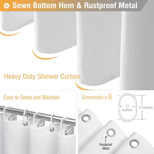 BTTN Stall Fabric Shower Curtain - 36 Inches Linen Textured Heavy Duty Small Cloth Shower Curtain Set with 6 Plastic Hooks, Narrow Hotel Luxury Weighted Shower Curtains for Bathroom - W36 xH72, White