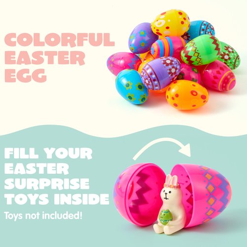 JOYIN 3.15Inch Printed Plastic Eggs Colorful, Fillable Empty Eggs Bulks for Easter Hunt Event, Party Favor-30 pcs