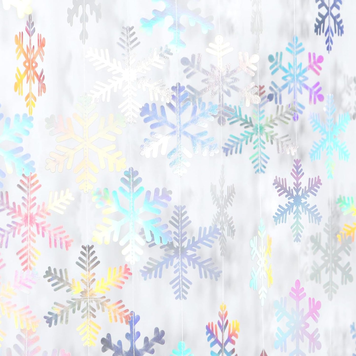 Panduola Iridescent Holographic Snowflake Garland - 6pcs Winter Wonderland Party Decorations