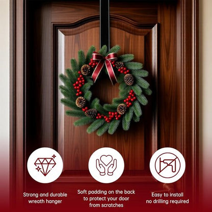 DZZ Black Wreath Hanger - Adjustable Door Hook for 20 Lb Capacity | Fits 15 to 25 Inches for Holiday Decor