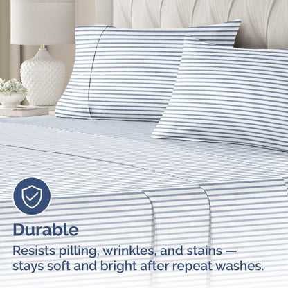 Skiennix Standard Pillow Cases - Ultra-Soft Hotel Quality Covers | Comfy, Wrinkle-Free, Stain & Fade Resistant | 2-Piece Set in Blue Stripes