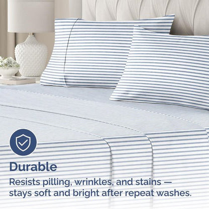 King Standard Pillow Cases Set of 2 - Ultra-Soft Hotel Quality Pillowcase Covers - Comfy, Cozy & Fade Free - Wrinkle Resistant - Machine Washable Pillow Protectors - 2 Piece Set - Blue Stripes 2