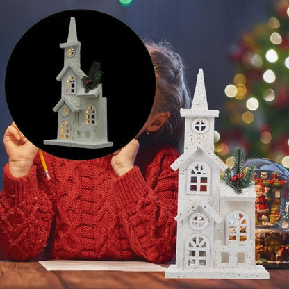 LABRIMP Luminous Wooden Castle Ornament - Lighted Christmas Village House Decor for Holiday Parties