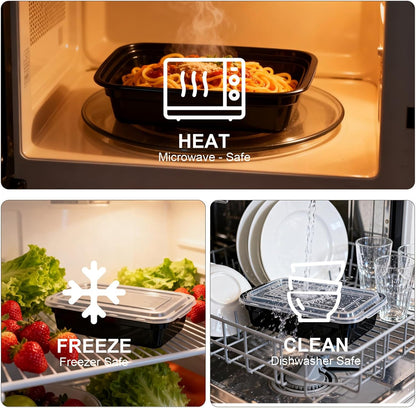 Qewro 10-Pack 35oz Meal Prep Containers - Disposable Food Storage with Lids | Microwave & Dishwasher Safe