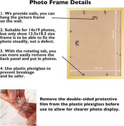 JCJMY 14x19 Gold Picture Frame - Versatile Wall Hanging for Horizontal & Vertical Photos
