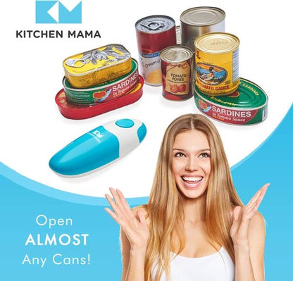 Kitchen Mama Electric Can Opener - Automatic, Hands-Free, Smooth Edge | Battery Operated, Sky Blue