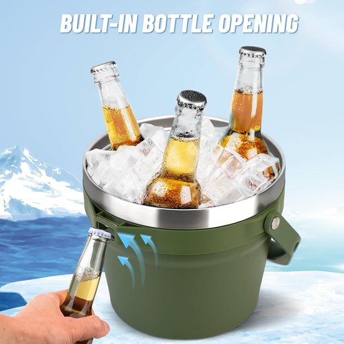 7.5L Insulated Ice Bucket with Lid, Scoop & Tongs, Large Stainless Steel Double-Wall Beverage Cooler, Holds 6 Beer Bottles or 3 Wine Bottles, Great for Parties, BBQ, Bar, Outdoor Events/256oz
