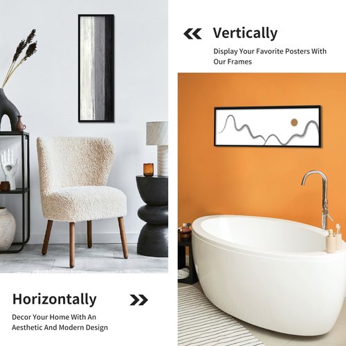 DOAI ART 8x24 Picture Frame Black 2 Pack, Poster Frames 8 x 24 inches or 8x24 Frame with HD Plexiglass for Horizontal or Vertical Wall Mounting, Durable Scratch-proof Safe and Artistic