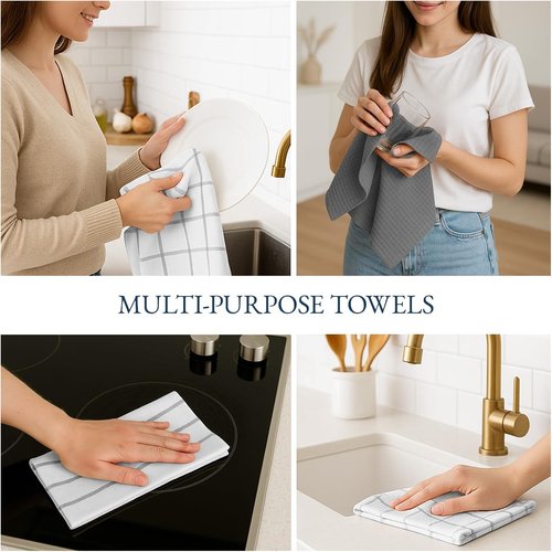 LANE LINEN Cotton Kitchen Towels Set - 6-Pack Absorbent Quick-Drying Dish Cloths, 18" x 28", Soft Grey