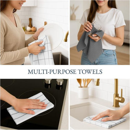 LANE LINEN Cotton Kitchen Towels Set - 6-Pack Absorbent Quick-Drying Dish Cloths, 18" x 28", Soft Grey