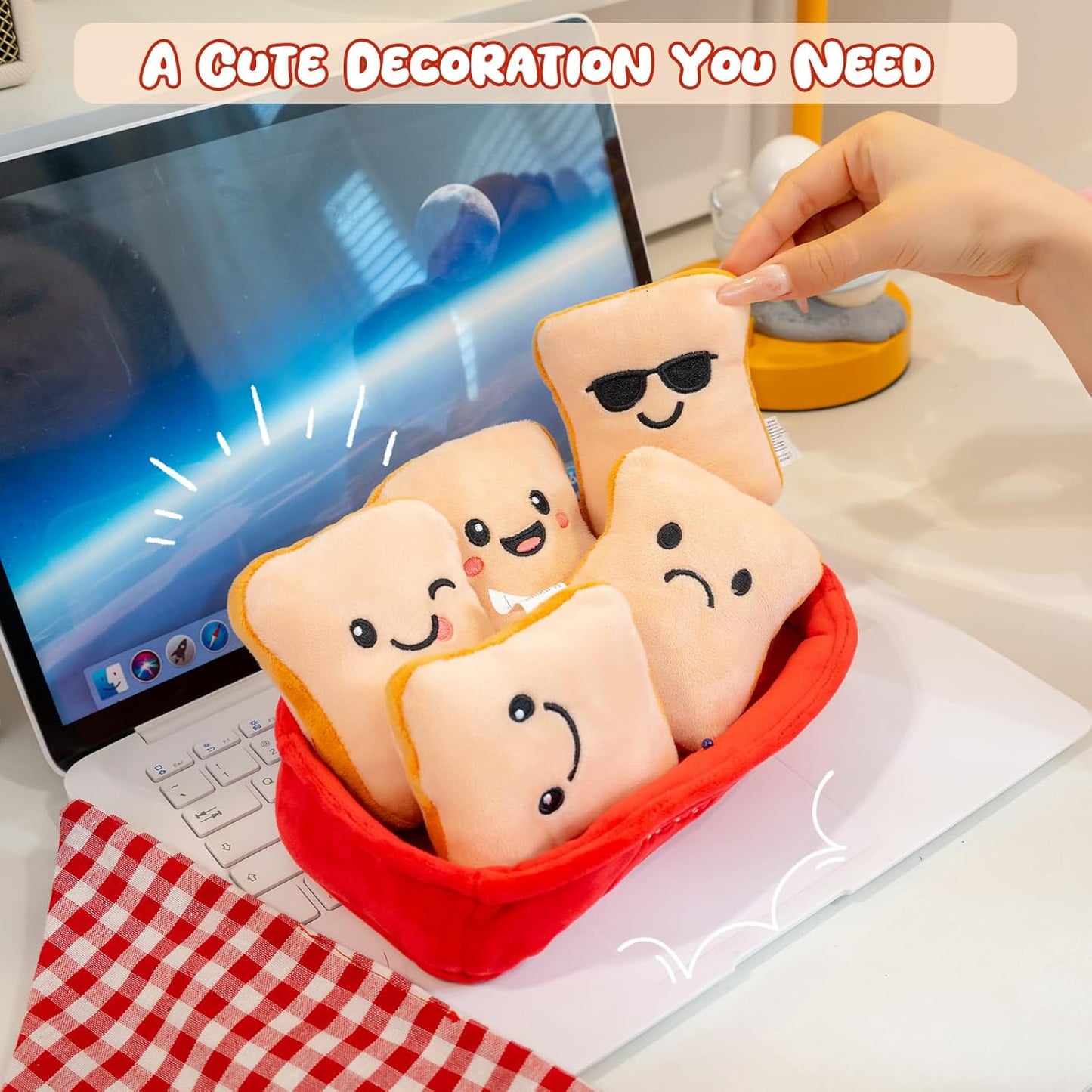Skiennix Mood Support Plush Bread - 5 Soothing Stuffed Animal Slices in Basket | Stress Relief Toy for Adults