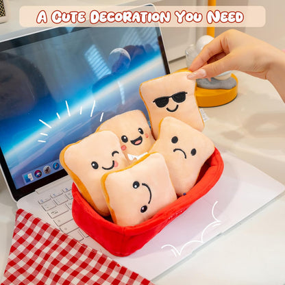Skiennix Mood Support Plush Bread - 5 Soothing Stuffed Animal Slices in Basket | Stress Relief Toy for Adults