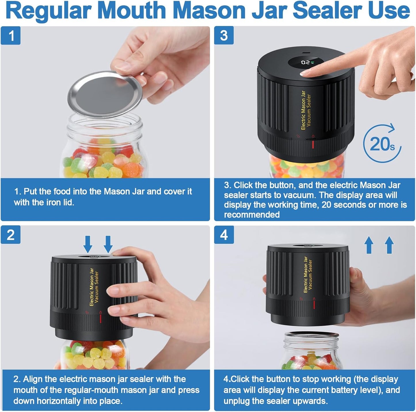Skiennix Electric Mason Jar Vacuum Sealer Kit - Ideal for Wide & Regular Mouth Jars