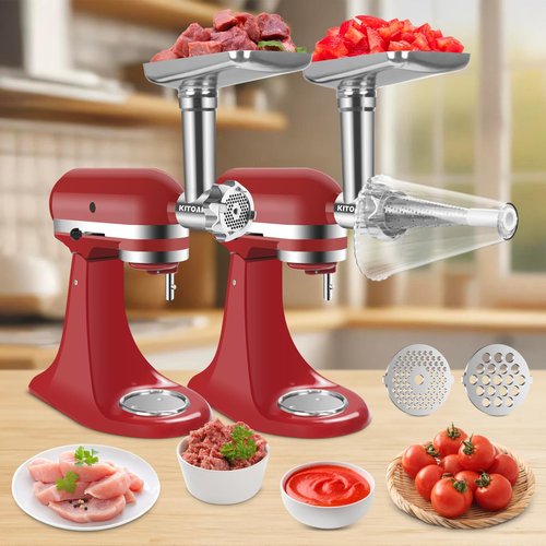 Fruit & Vegetable Strainer Attachment and Food Meat Grinder Attachment for Kitchenaid Stand Mixer with Sausage Stuffer Tubes and Fruits Juicer Auger Strainer