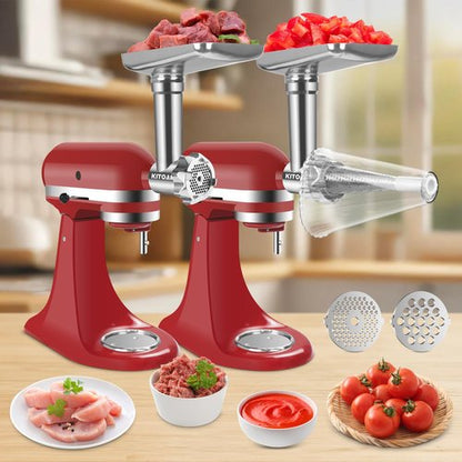 Fruit & Vegetable Strainer Attachment and Food Meat Grinder Attachment for Kitchenaid Stand Mixer with Sausage Stuffer Tubes and Fruits Juicer Auger Strainer