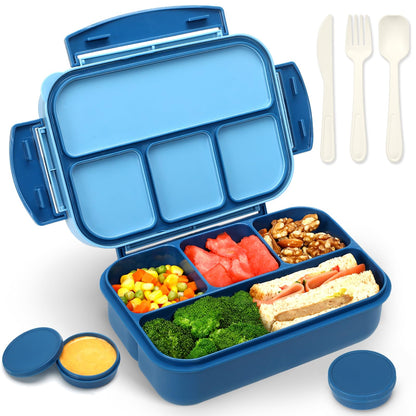 danliar Bento Box for Kids 44oz 4-Compartment Bento Box Adult Lunch Box with 2 Dressing Containers, Leakproof Lunch Containers, Built-in Utensil Set, Ideal for School & On-the-Go, BPA-Free (Blue)