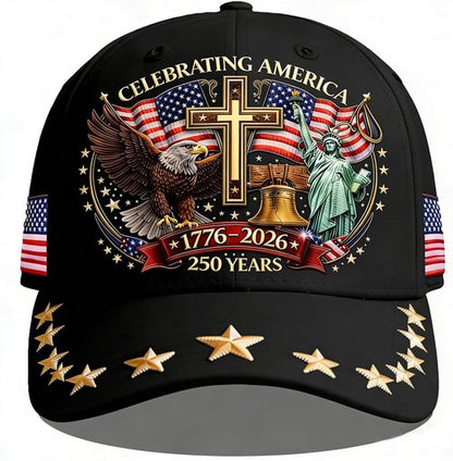 250th Anniversary USA Hat - Eagle Liberty Cross Design | Adjustable Baseball Cap for Men & Women