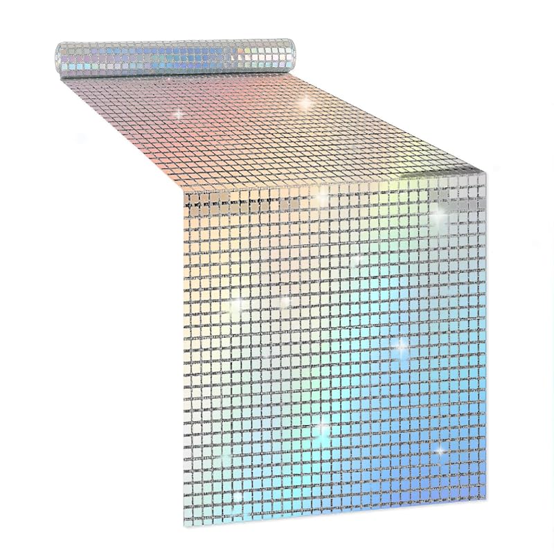Whaline 71x12 Inch Glitter Disco Table Runner - Iridescent Silver Mirror Party Cloth (Variation: 1)