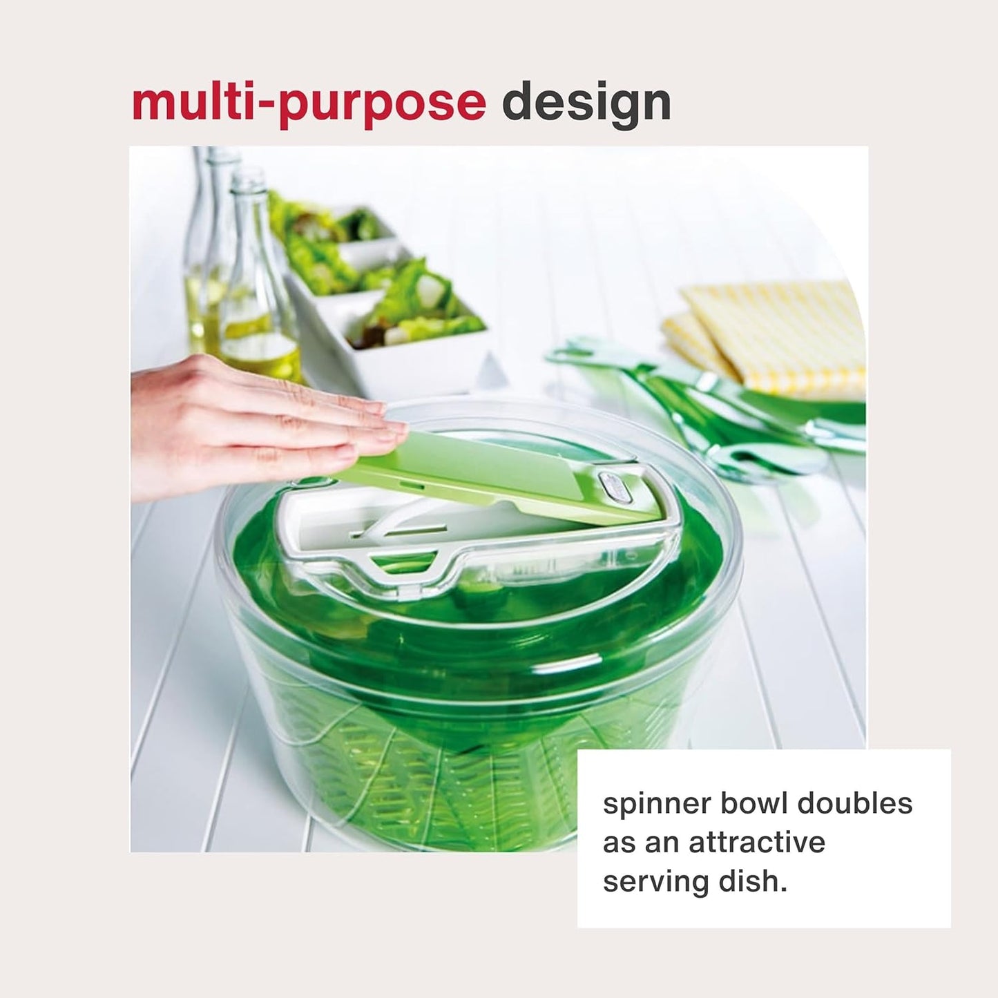 Zyliss Swift Dry Salad Spinner - Large Plastic Lettuce Washer & Dryer - Dishwasher Safe Green Colander