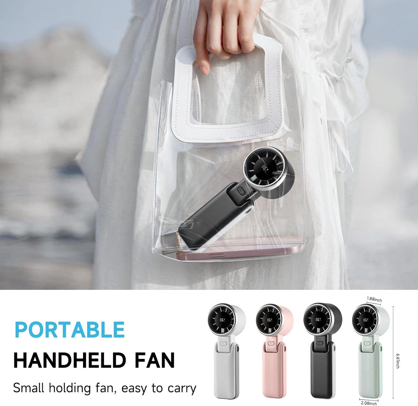 Skiennix Portable Handheld Turbo Fan - 180° Folding Design, 5 Speed USB Rechargeable | Ideal for Travel & Summer (Black)