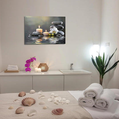 PBXBJY Orchid Flower Wall Art - Zen Stone Canvas Painting for Meditation | 12" x 18" White Decor