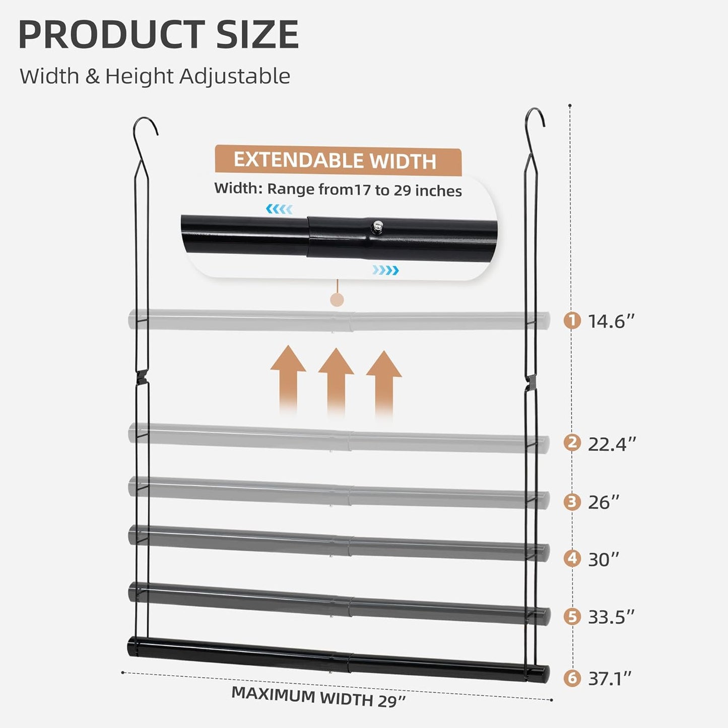 Storage Maniac Adjustable Closet Rod - Space-Saving Hanging Organizer, 2 Pack Black