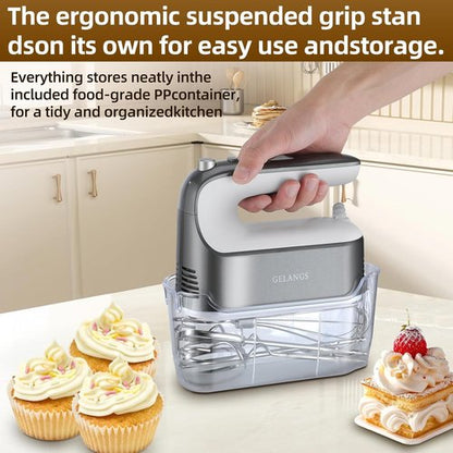 GELANGS 400W Hand Mixer - Turbo Boost, 5-Speed Control, Copper Motor | 3 Dishwasher-Safe Attachments