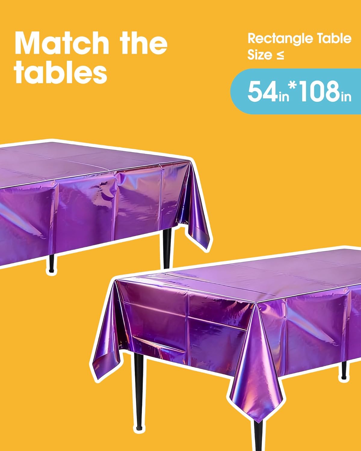 Niuara Iridescent Purple Table Cloth - 4 Pack Disposable 54" × 108" Rectangle Covers for Parties & Events