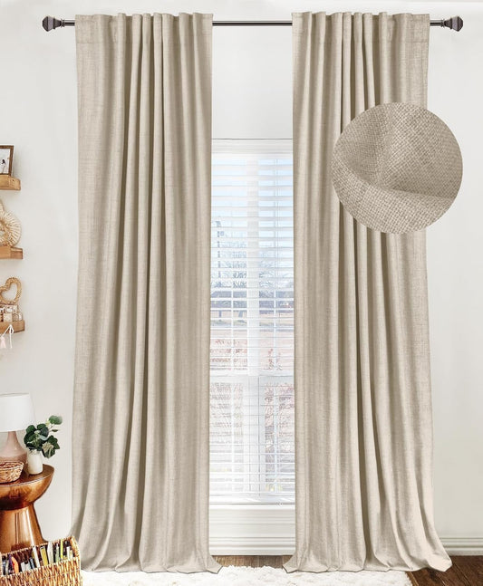 Skiennix 100% Blackout Linen Curtains - Thermal Insulated Drapes, 50" W x 63" L, Oatmeal | 2 Panels Set