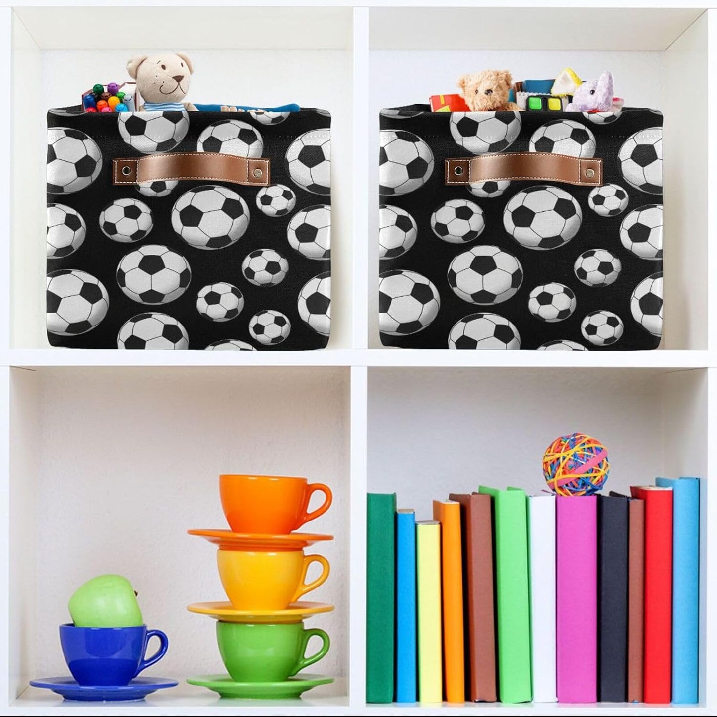 Skiennix Football Storage Basket - Large Canvas Organizer Bin with Handles for Toys & Clothes | Collapsible Design