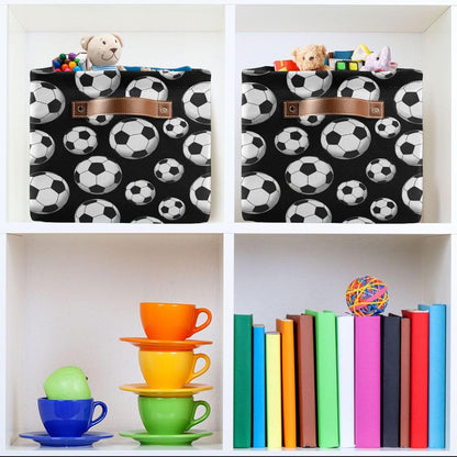 Skiennix Football Storage Basket - Large Canvas Organizer Bin with Handles for Toys & Clothes | Collapsible Design