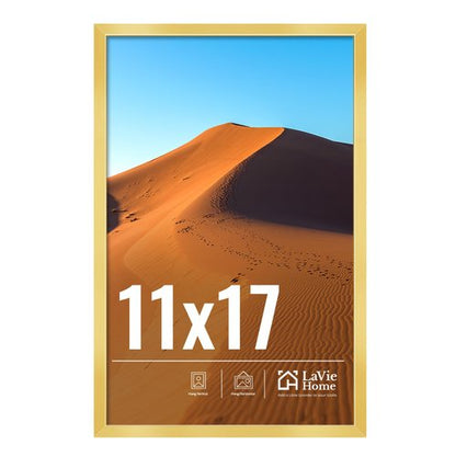 LaVie Home 11x17 Picture Frame for Wall Display, 11x17 Gold Picture Frame with HD Plexiglas, 11 x 17 Poster Frame 1 Pack, Display Frame for Vertical or Horizontal, Classic Collection
