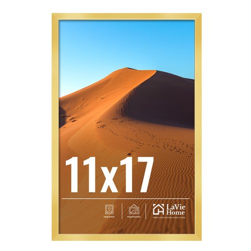 LaVie Home 11x17 Picture Frame for Wall Display, 11x17 Gold Picture Frame with HD Plexiglas, 11 x 17 Poster Frame 1 Pack, Display Frame for Vertical or Horizontal, Classic Collection