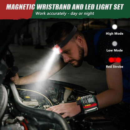 UUP Magnetic Wrist Band - LED Light Tool Holder for Screws & Nails | Adjustable Gift for Men, Dad, Mechanic