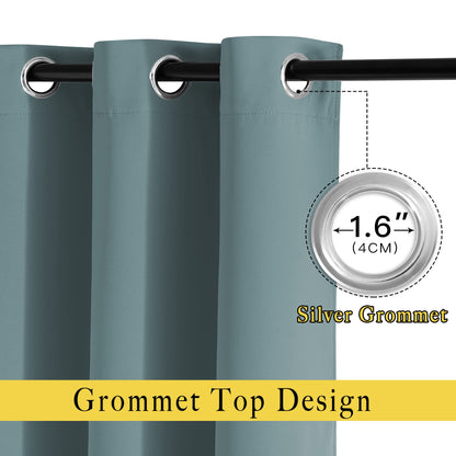 NICETOWN Blackout Greyish Blue Curtains for Sliding Glass Door 2 Panels - Thermal Insulated Grommet Room Darkening Window Drapes Sound Reducing Room Dividers for Living Room (2 Panels, W66 x L84)