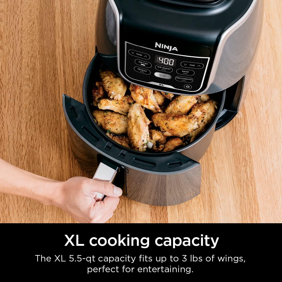 Ninja XL Air Fryer - 5.5 QT Capacity for 3lbs of Wings | 5-in-1 Cooking Functions | 400°F Max Temp | Grey