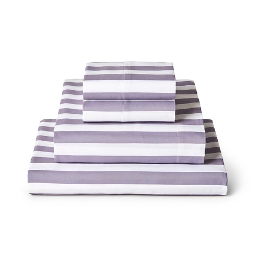 Mellanni Queen Sheets Set - 4 PC Iconic Collection Bedding - Hotel Luxury, Extra Soft, Cooling Bed Sheets - Wrinkle, Fade, Stain Resistant (Queen, Oxford Stripe Hazy Lilac)