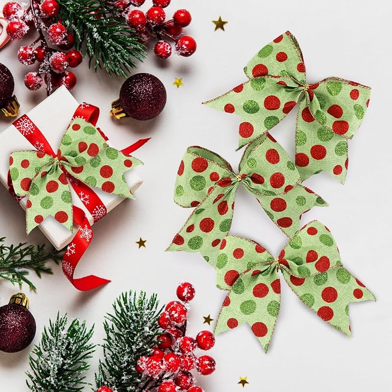 12pcs Christmas Bows Ornaments 6.3 Inch Large Christmas Wreath Bows - Style 1
