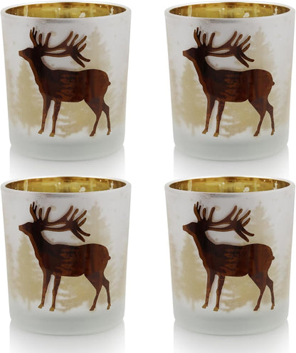 SHMILMH Christmas Votive Candle Holders - Set of 4 Gold & Silver Glass Tealight Holders for Festive Table Decor
