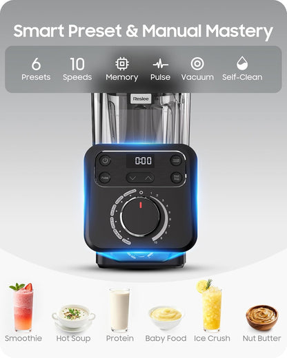 Professional Commercial Vacuum Blender - 40000 RPM with Quiet Shield | 56oz Tritan Cup for Smoothies & Soups