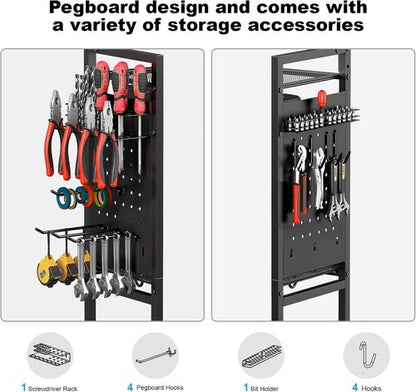 CCCEI Garage Power Tools Organizer Cart - Rolling Storage with Charging Station | Black Utility Rack for Tools