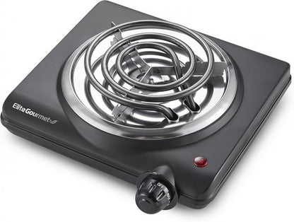 Elite Gourmet Electric Hot Plate - Single Coiled Burner with Temperature Control | Easy to Clean, Black